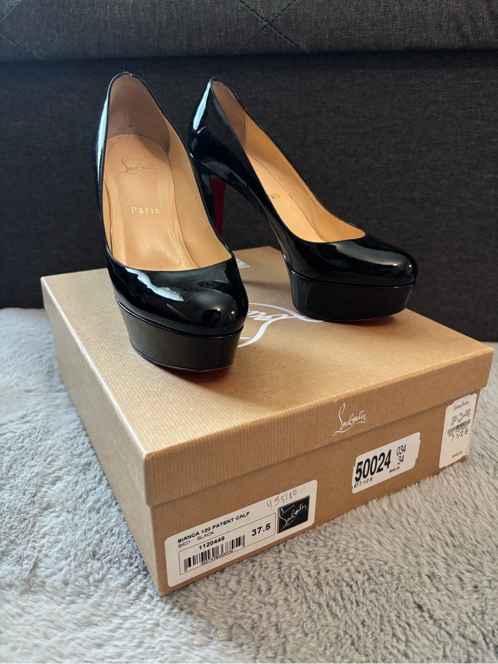 Christian Louboutin Black Patent Bianca 120 Platform Pump 37.5